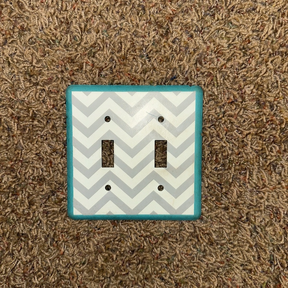 Blue, white, & grey chevron double outlet wall plate